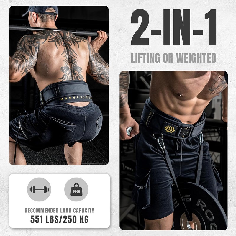 M MANUEKLEAR MANUEKLEAR 2-in-1 Weightlifting Belt & Dip Belt with 36.7 IN Rope, Double-Layer Weight Lifting Belts, Powerlifting Gym Weighted Belt for Pull Up Squat - Image 2